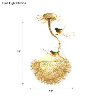Artistry golden bird nest milk white glass ball pendant dining room light with twig nest on Tampa Home & Garden Store