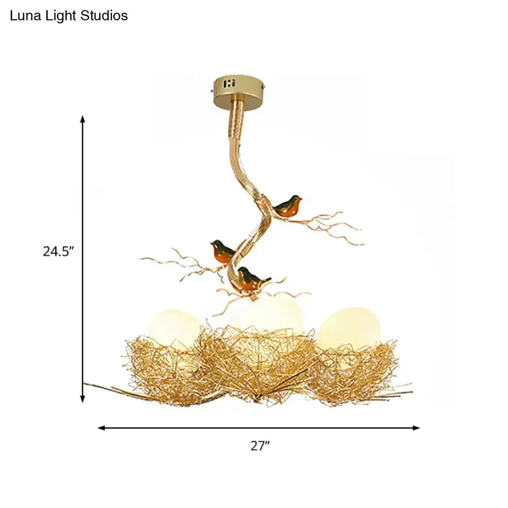Artistry golden bird nest pendant light with milk-white glass balls on Tampa Home & Garden Store