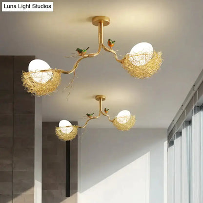 Artistry golden bird nest milk white glass ball pendant light dining room Decorbites on Tampa Home & Garden Store