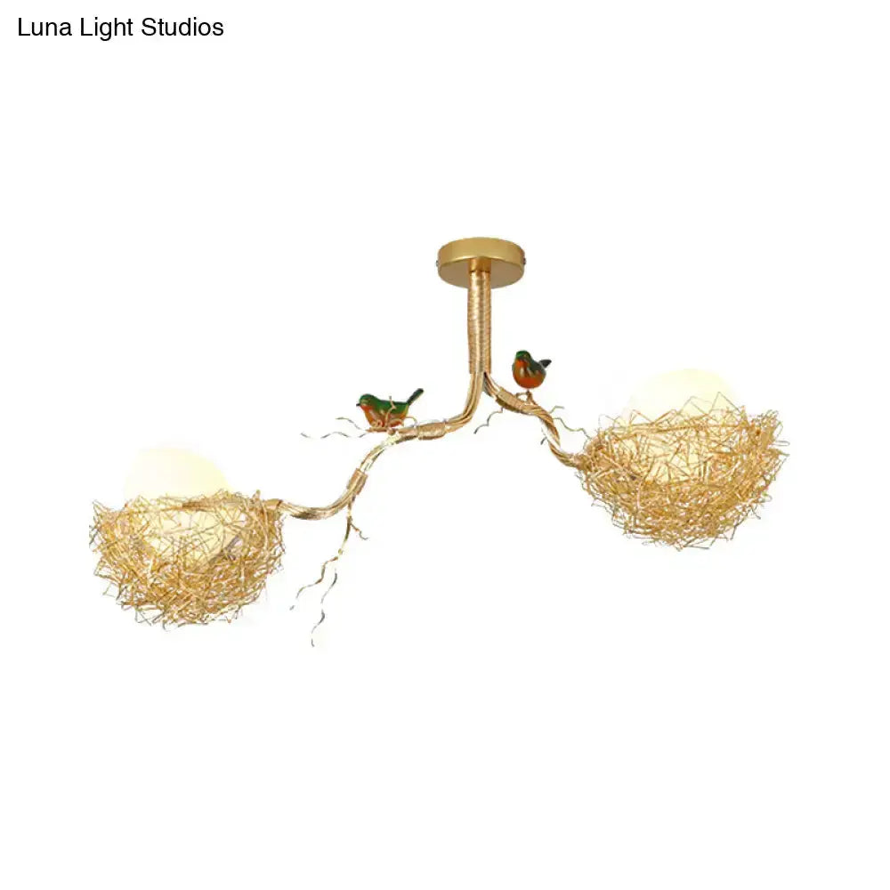 Artistry golden bird nest milk white glass ball pendant dining room two-light Decorbites on Tampa Home & Garden Store