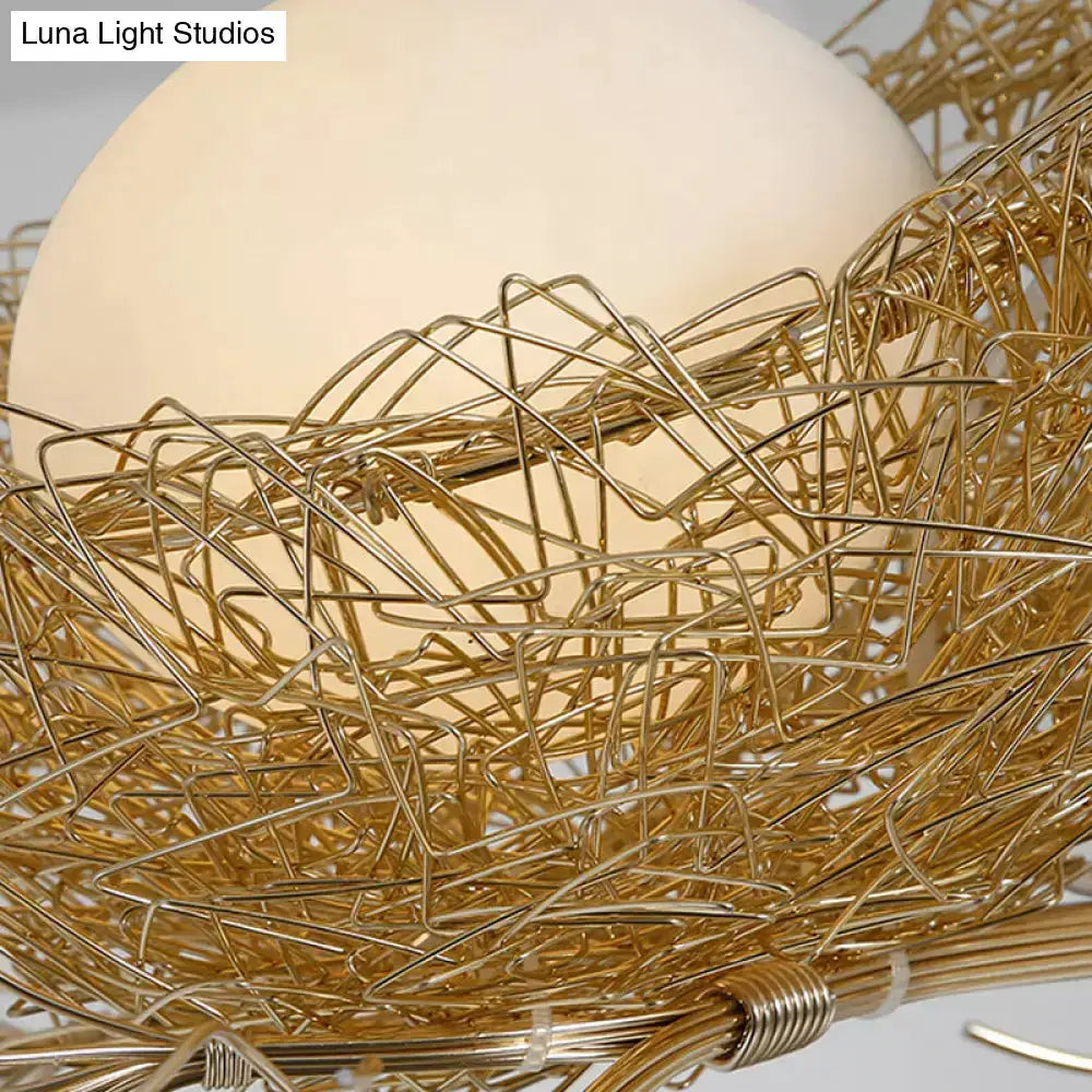 Artistry milk white glass bird nest chandelier pendant with gold wire nest Decorbites on Tampa Home & Garden Store