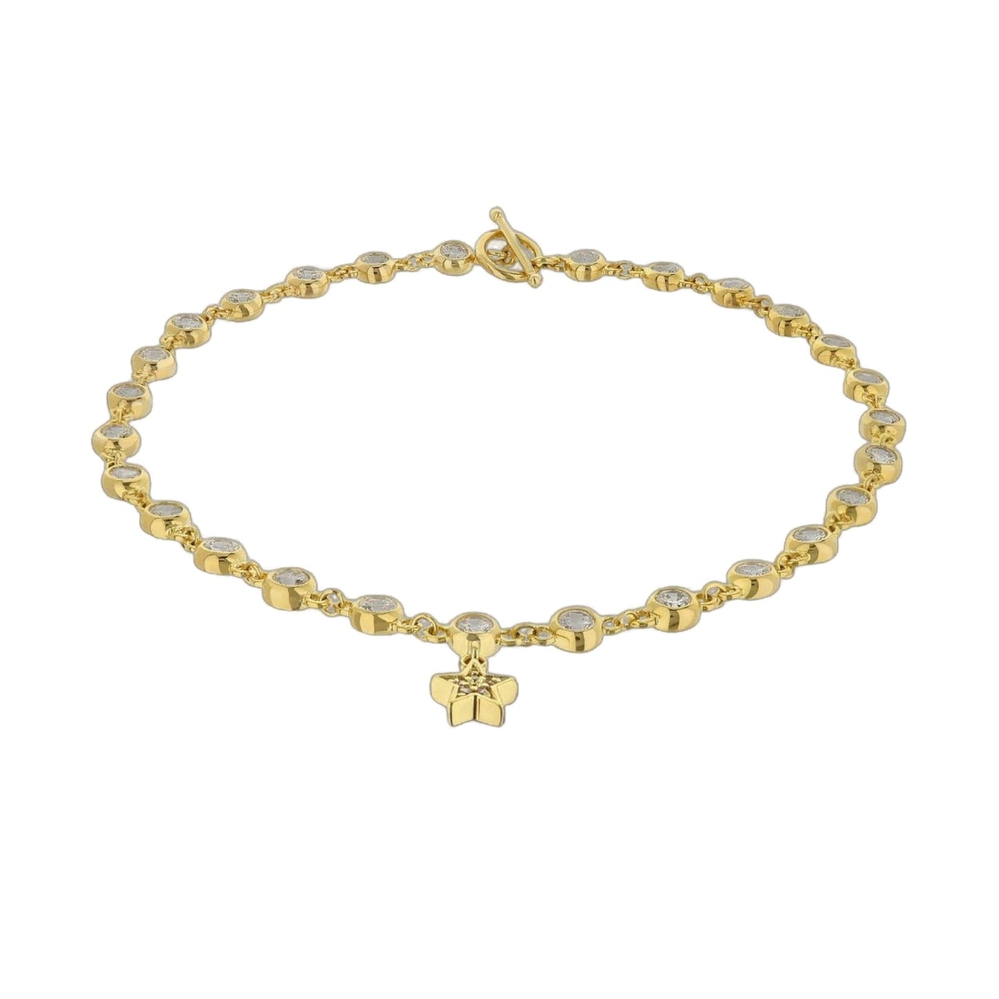 Gold-tone Lga 925 Star Anklet with pavé round links and hanging star charm, toggle clasp on Tampa Home & Garden Store