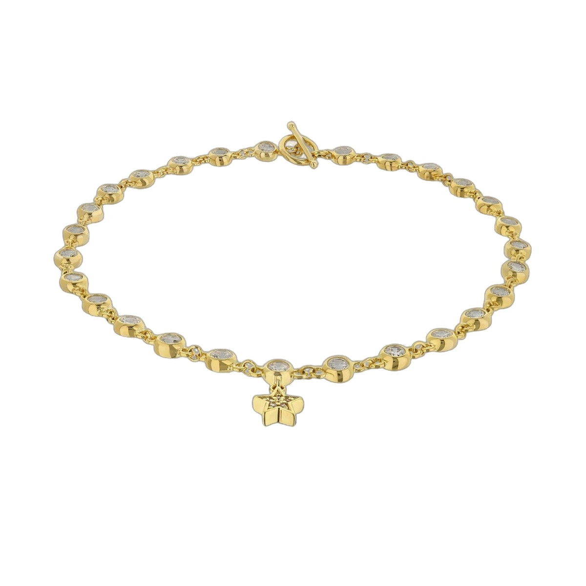 Gold-tone Lga 925 Star Anklet with pavé round links and hanging star charm, toggle clasp on Tampa Home & Garden Store