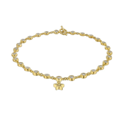 Gold-tone Lga 925 Star Anklet with pavé round links and hanging star charm, toggle clasp on Tampa Home & Garden Store