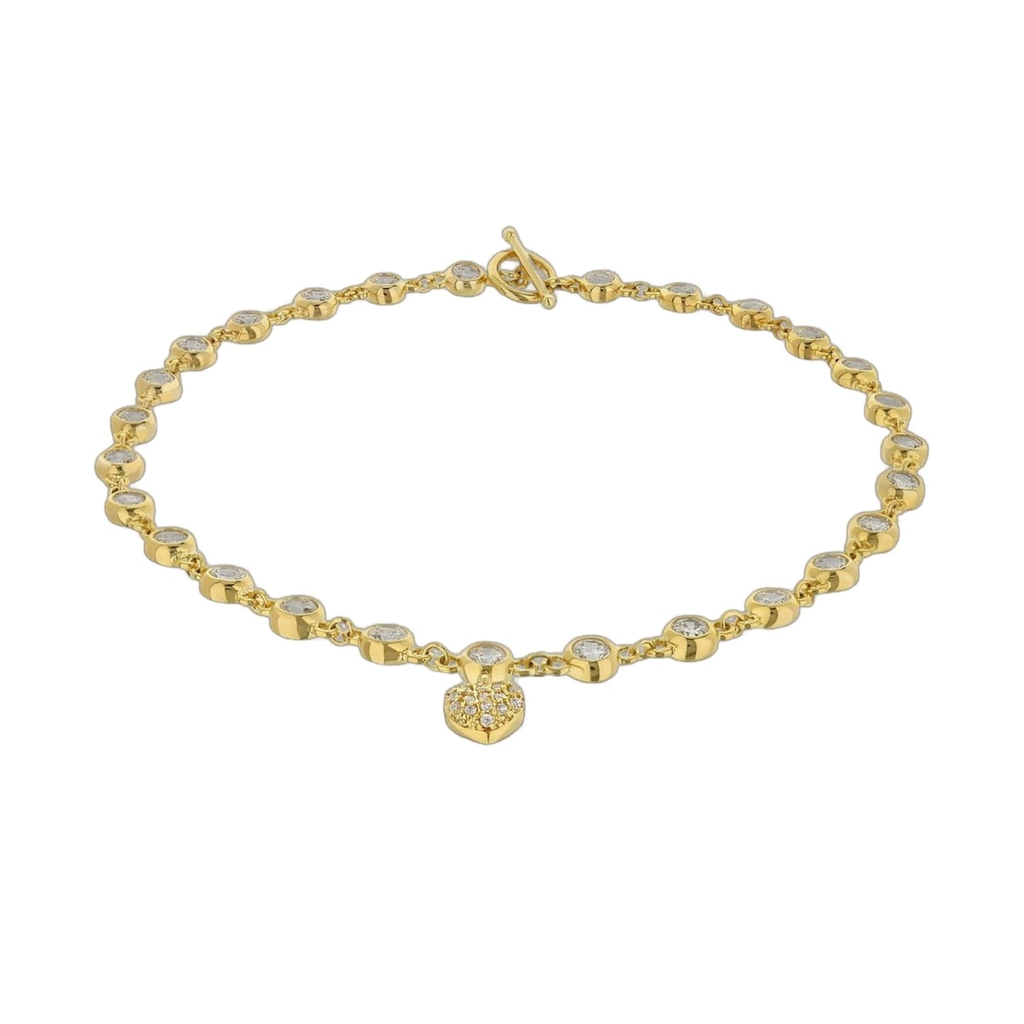 Lga 925 Heart Anklet gold-tone chain with bezel-set crystals and heart charm on Tampa Home & Garden Store