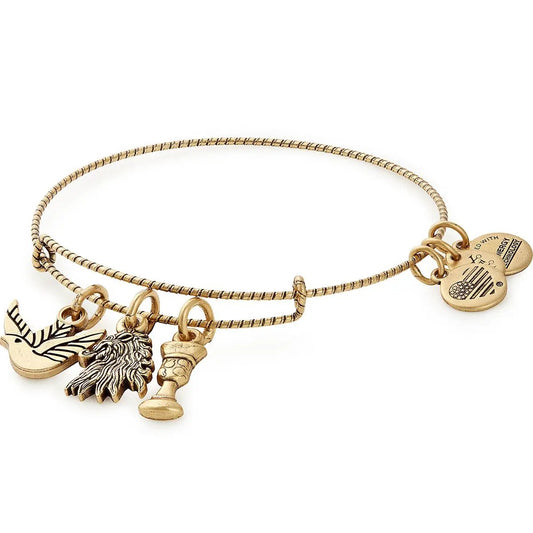 Lannister charm bracelet by Alex and Ani in gold-tone with lion crest and crown charms on Tampa Home & Garden Store