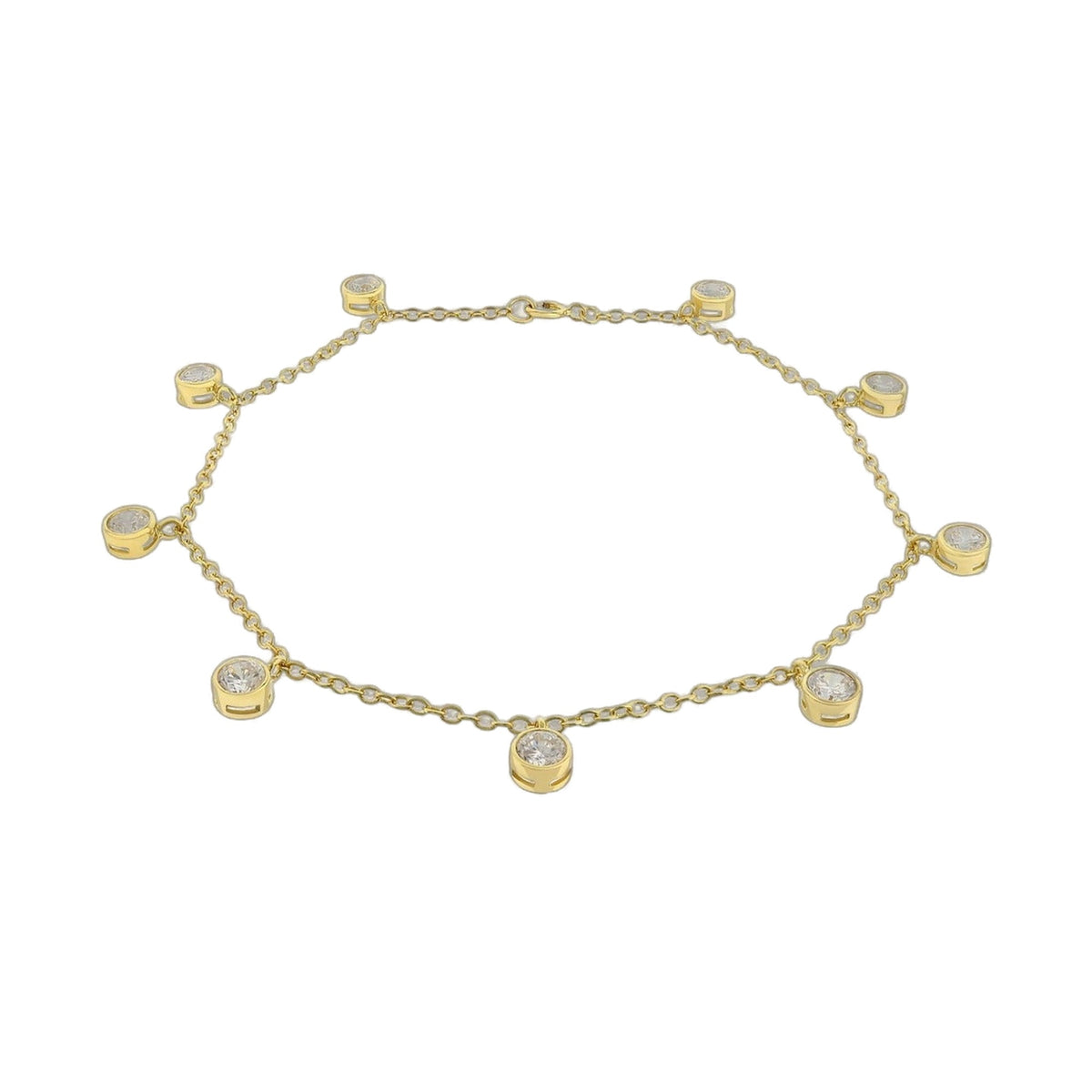 Lga 925 Anklet with bezel-set stones along gold chain, dainty bracelet-style jewelry on Tampa Home & Garden Store