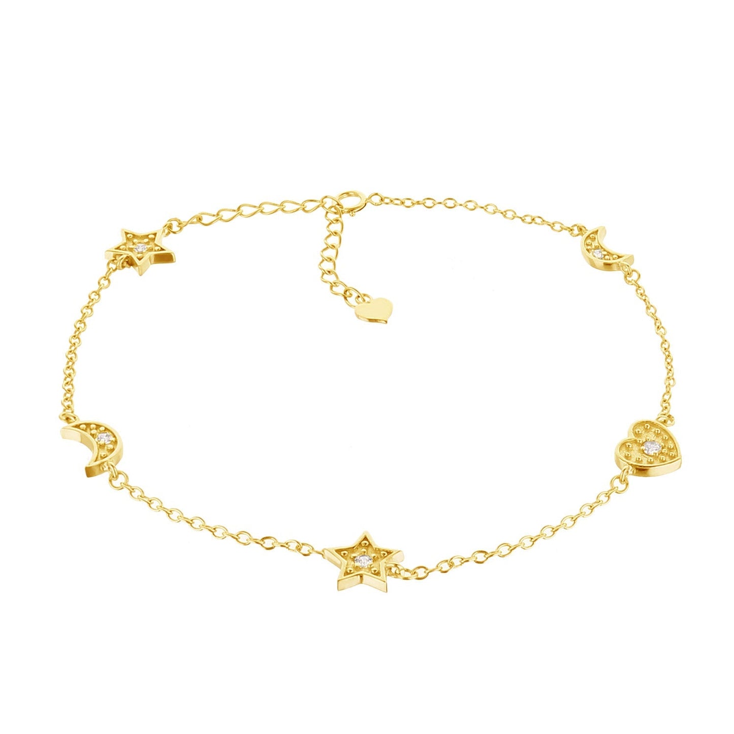 Moon Stars and Heart Anklet by Lauren G Adams, gold-tone anklet with star moon heart charms on Tampa Home & Garden Store