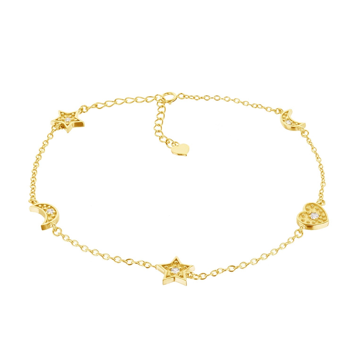Moon Stars and Heart Anklet by Lauren G Adams, gold-tone anklet with star moon heart charms on Tampa Home & Garden Store