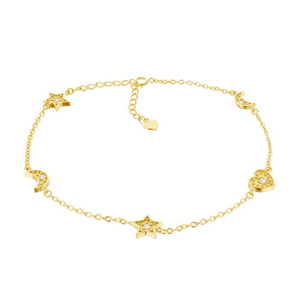 Moon Stars and Heart Anklet by Lauren G Adams, gold-tone anklet with star moon heart charms on Tampa Home & Garden Store