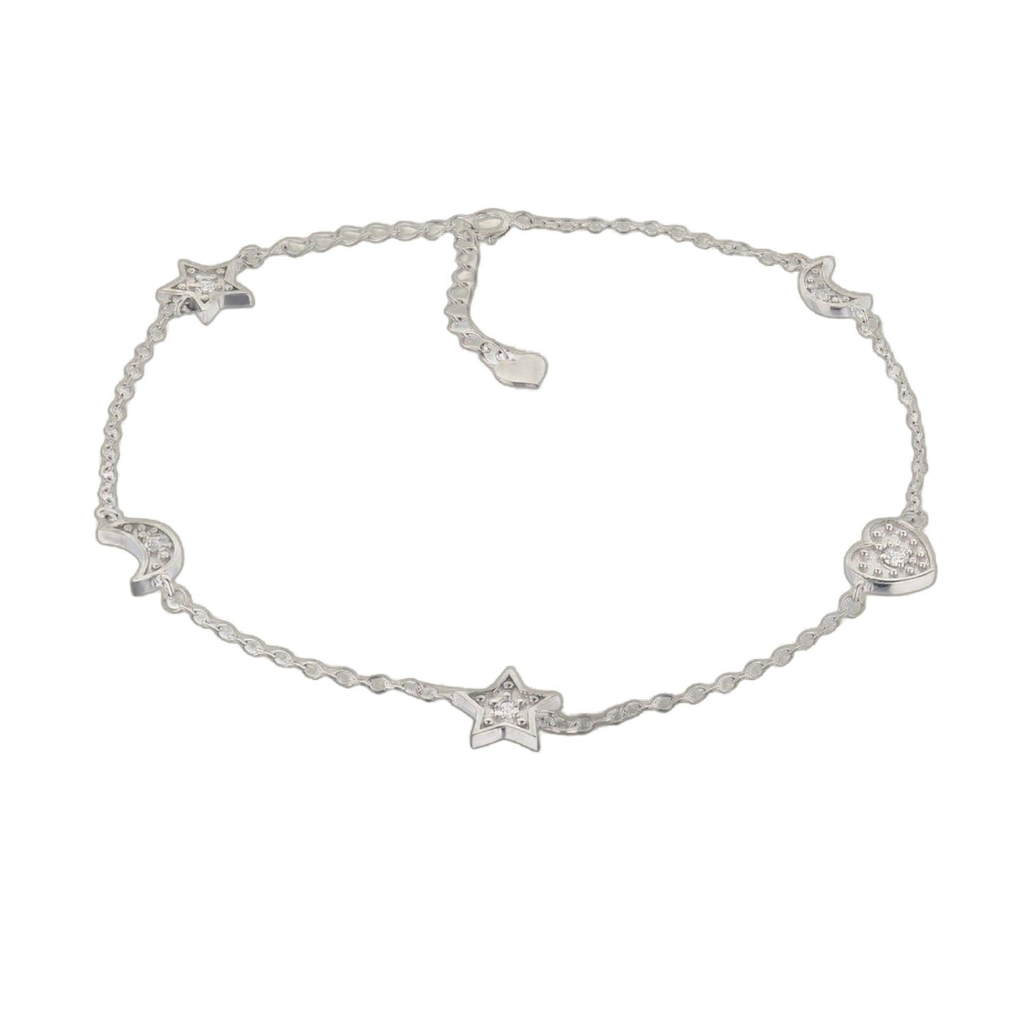 Moon Stars and Heart Anklet with silver-tone chain and crystal accents on Tampa Home & Garden Store