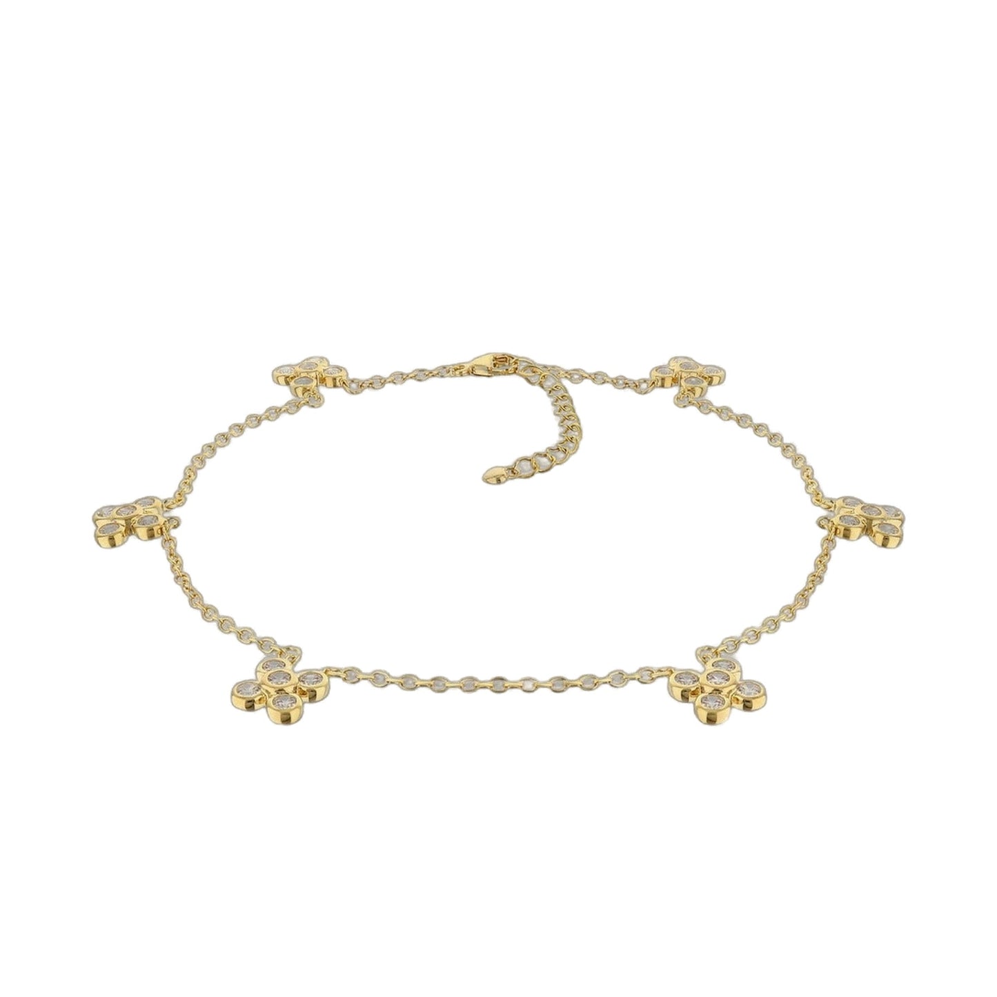 Lga 925 Anklet by Lauren G Adams, gold-tone chain with crystal flower charms on Tampa Home & Garden Store