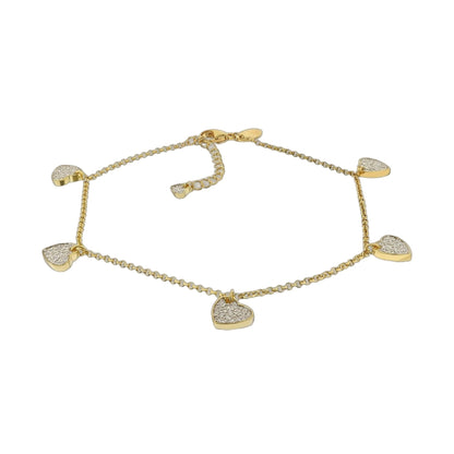 Lga 925 Anklet by Lauren G Adams, gold-tone chain anklet with pavé heart charms on Tampa Home & Garden Store