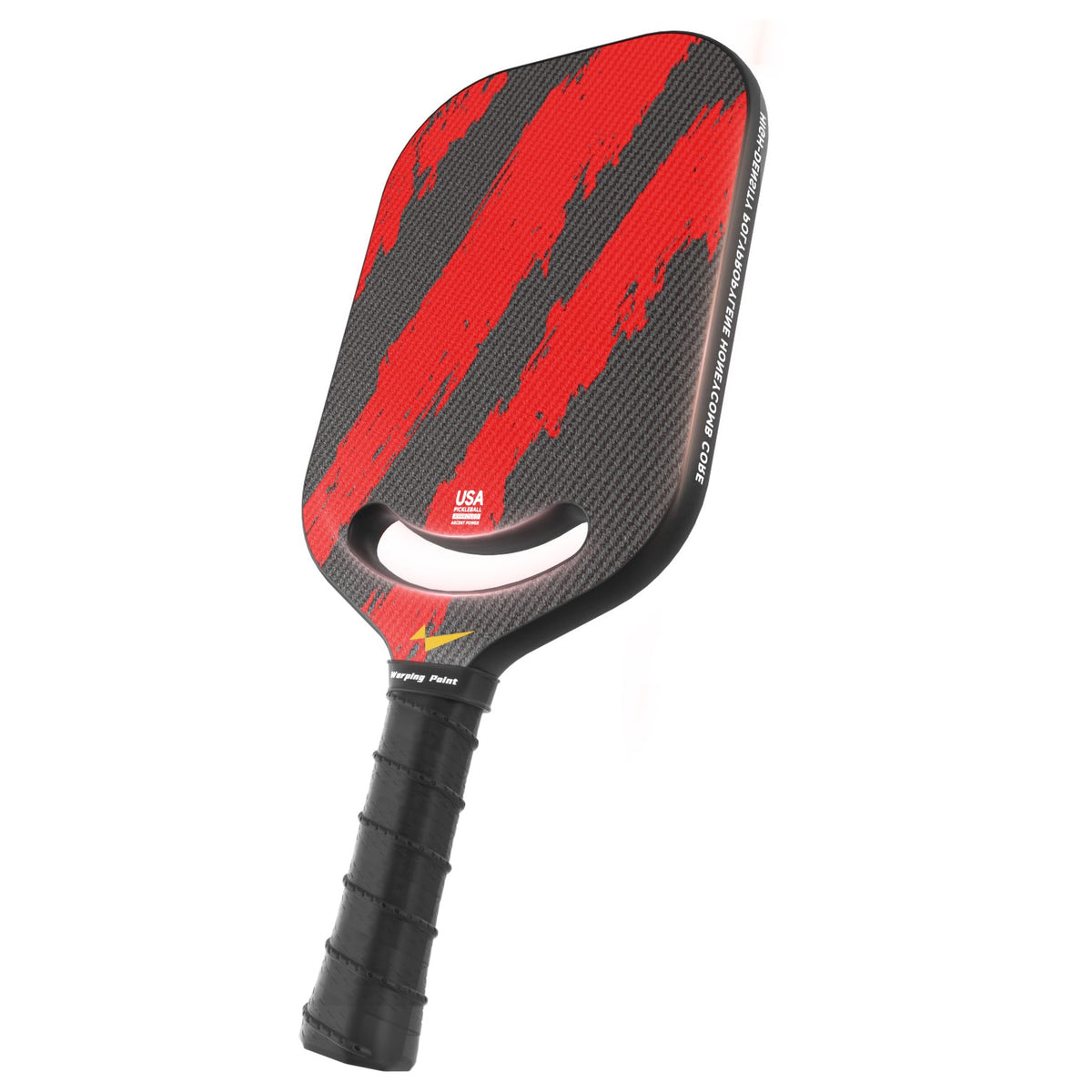 Ascent Pickleball Paddle Power by Warping Point red and black marbled face, black grip on Tampa Home & Garden Store