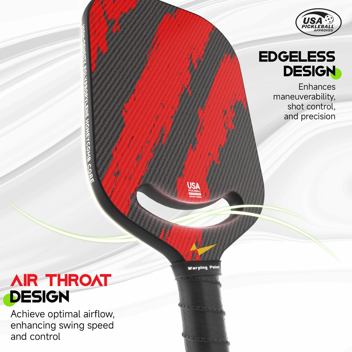 Ascent Pickleball Paddle Power by Warping Point, red black carbon fiber edgeless design approved on Tampa Home & Garden Store