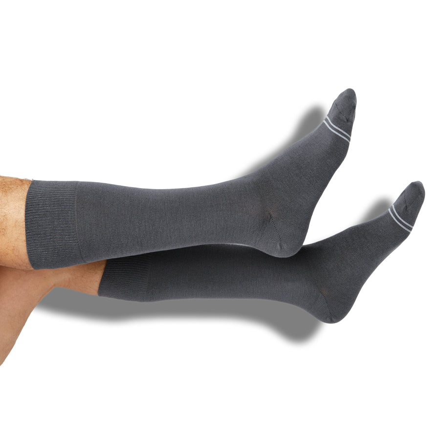 Asher Dress Socks by DeadSoxy crew-length grey boardroom socks on Tampa Home & Garden Store