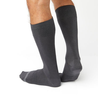 Asher Dress Socks by DeadSoxy, a pair of charcoal gray knee-high boardroom socks on Tampa Home & Garden Store