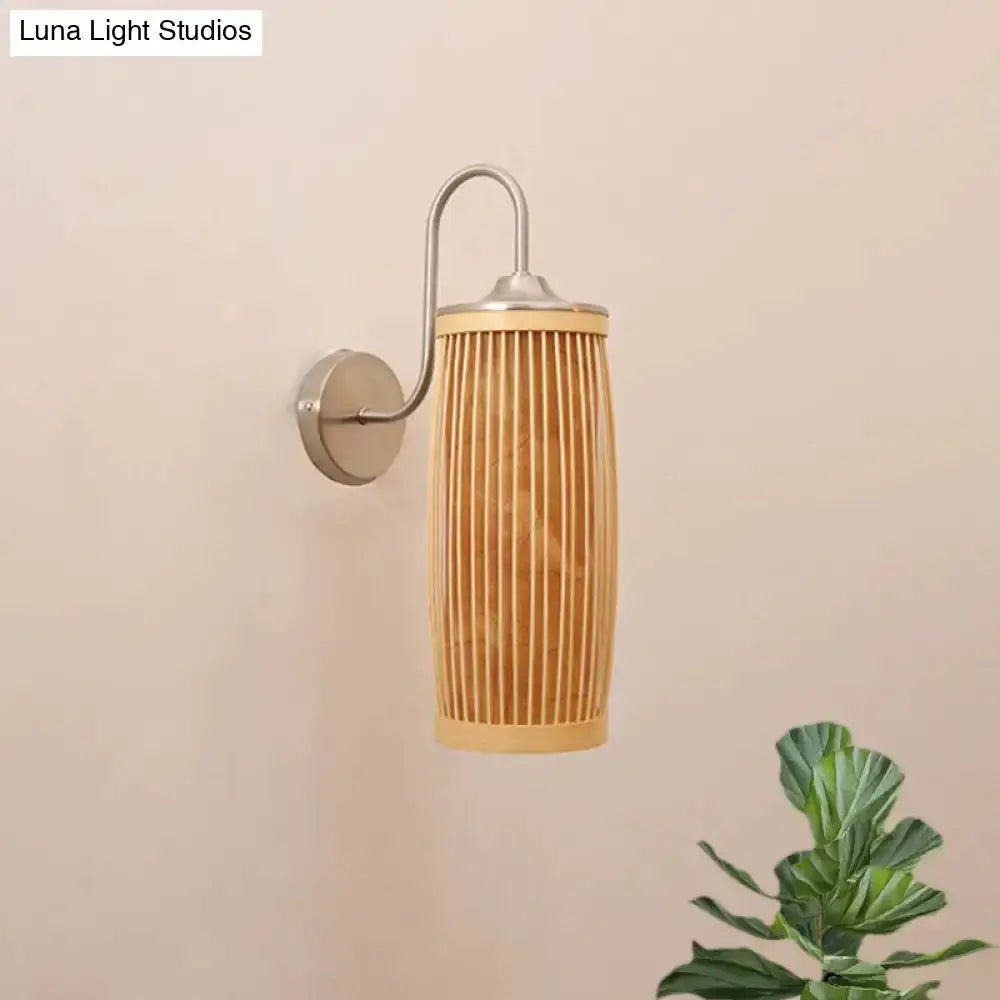 Asian Bamboo Brass Wall Lamp with Gooseneck