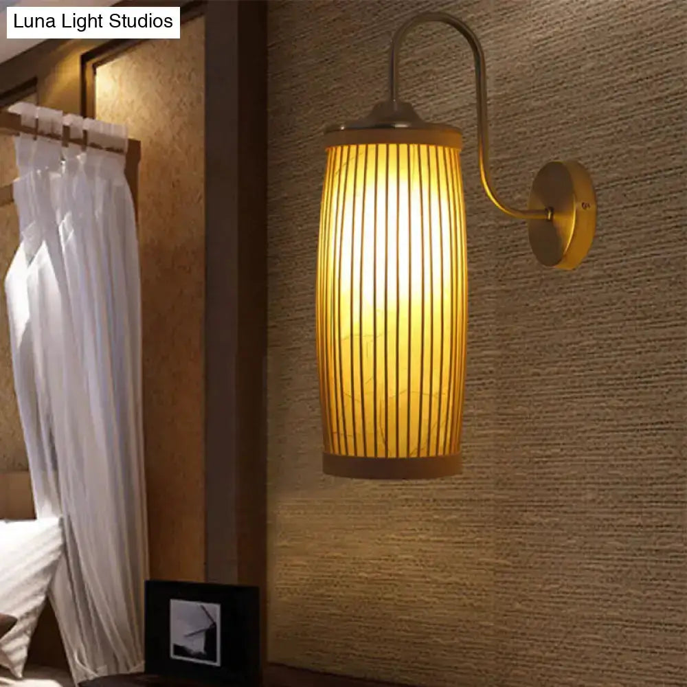 Asian Bamboo Brass Wall Lamp with Gooseneck