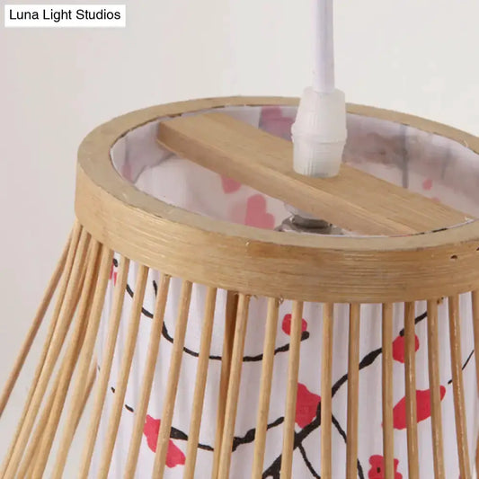 Asian pink cherry blossom bamboo teardrop sconce with slatted bamboo shade for bedroom on Tampa Home & Garden Store