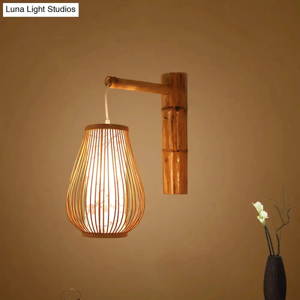 Asian Pink Cherry Blossom Bamboo Teardrop Sconce
