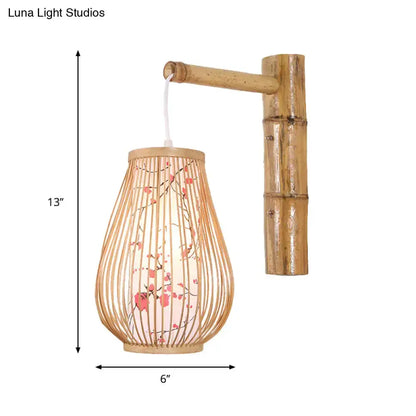 Asian Pink Cherry Blossom Bamboo Teardrop Sconce
