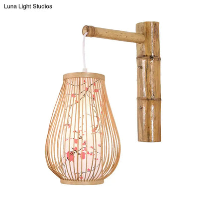 Asian Pink Cherry Blossom Bamboo Teardrop Sconce