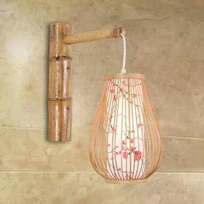 Asian Pink Cherry Blossom Bamboo Teardrop Sconce