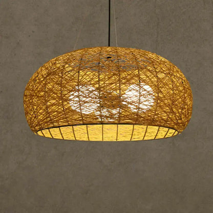Asian rattan dome pendant light by Decorbites with E26/E27 bulb base, natural woven sphere on Tampa Home & Garden Store