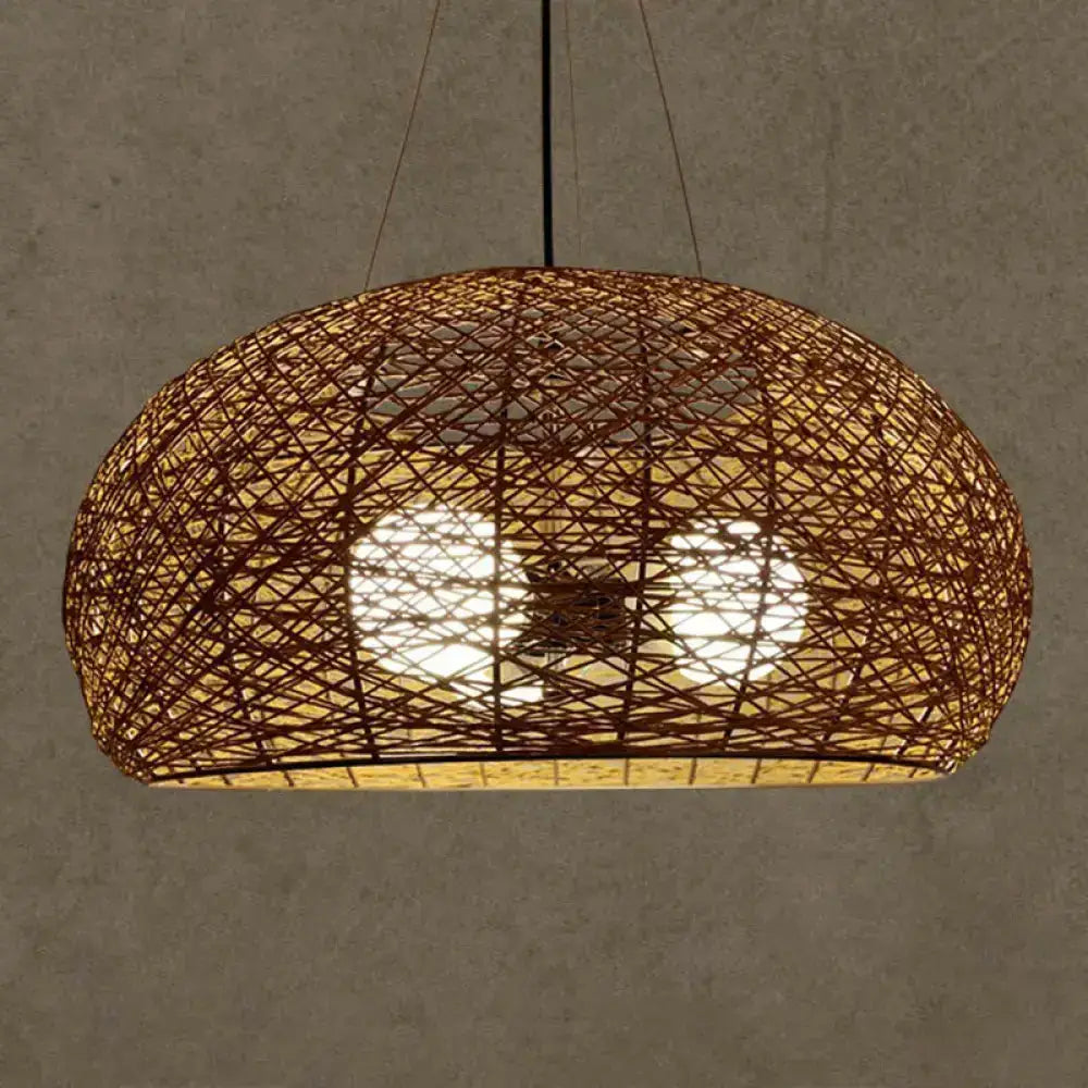 Asian rattan dome pendant light by Decorbites brown woven wicker E26/E27 bulb base on Tampa Home & Garden Store