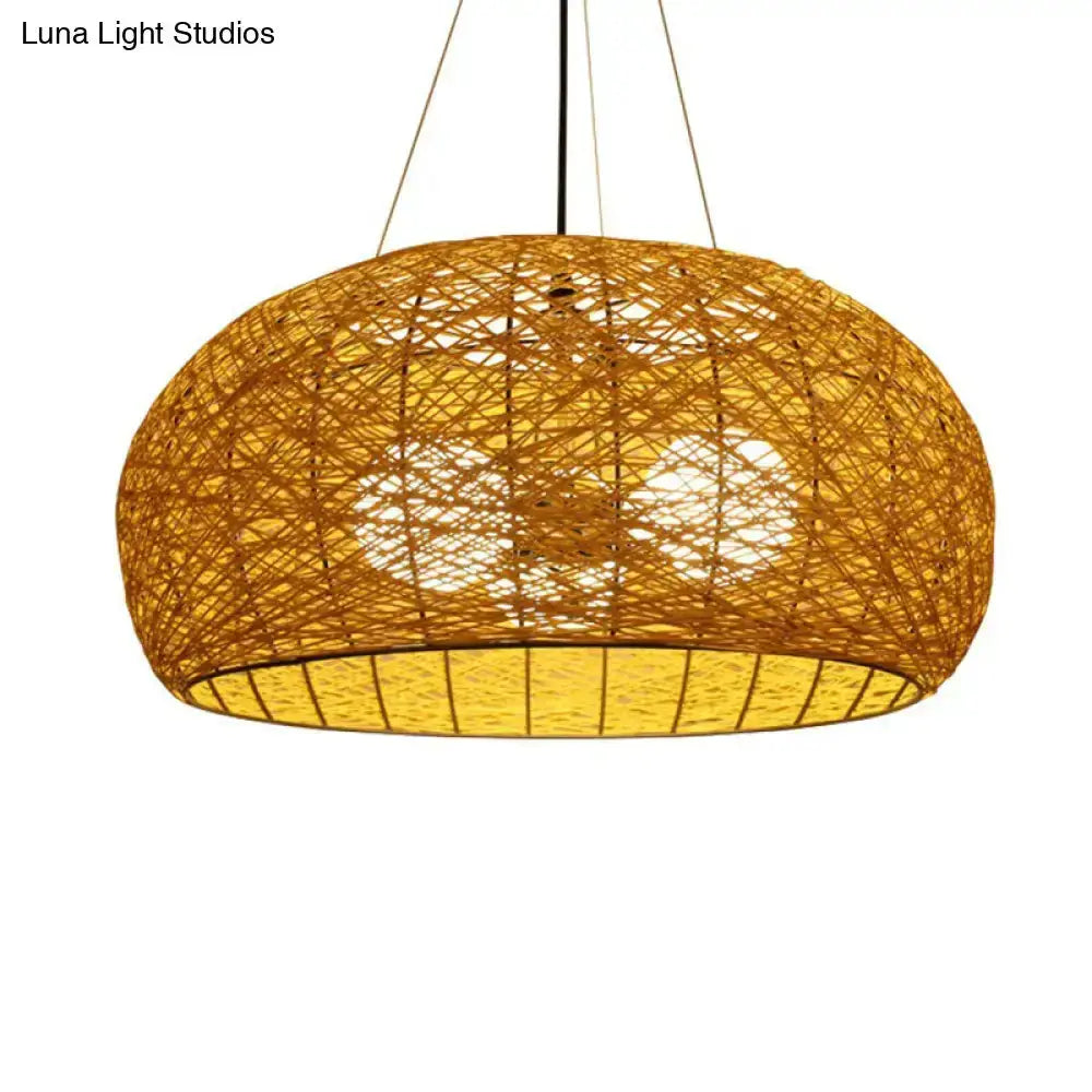 Asian rattan dome pendant light in natural weave with E26/E27 bulb base by Decorbites on Tampa Home & Garden Store