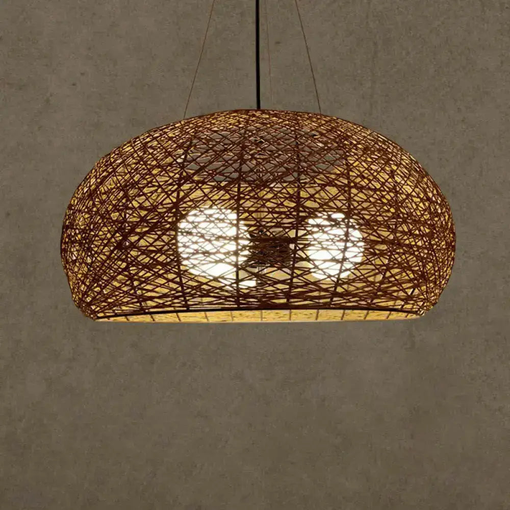 Decorbites Asian rattan dome pendant light brown woven rattan with E26/E27 bulb base and two bulbs on Tampa Home & Garden Store
