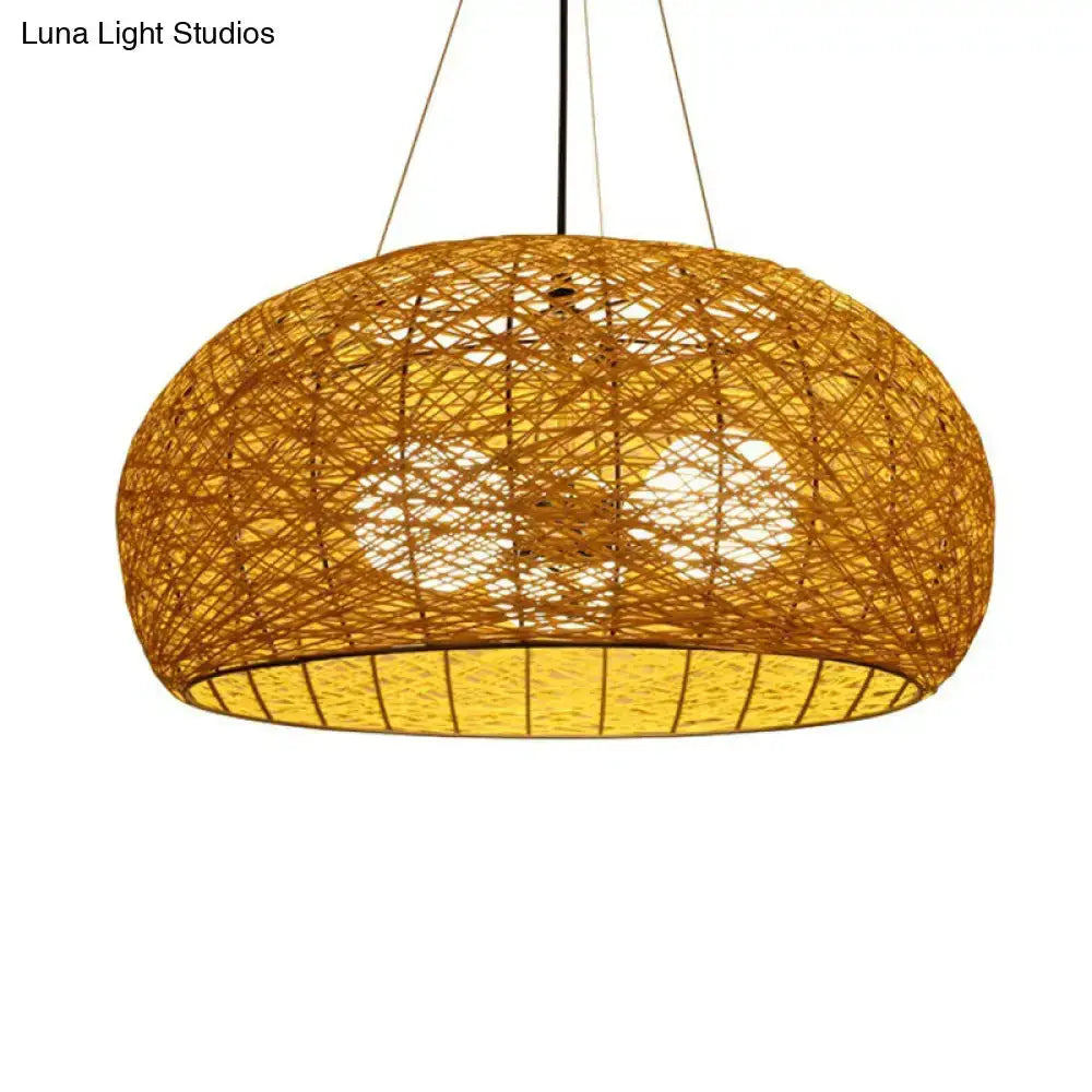 Asian rattan dome pendant light with warm amber weave for dining, E26/E27 bulb base Decorbites on Tampa Home & Garden Store