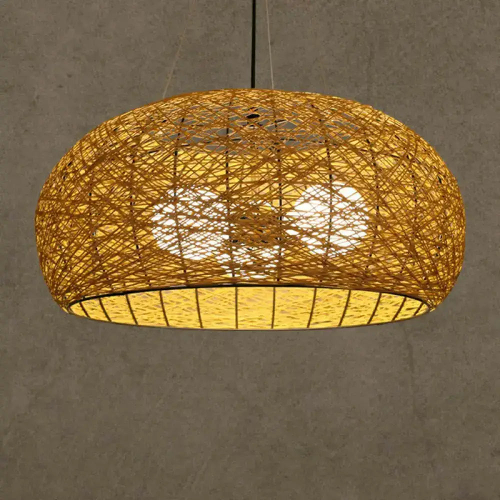 Asian rattan dome pendant light for dining room with warm glow, E26/E27 bulb base on Tampa Home & Garden Store
