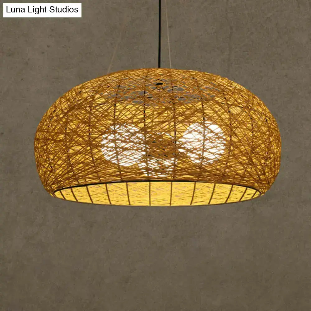 Asian rattan dome pendant light, natural brown woven shade, E26/E27 bulb base, Decorbites on Tampa Home & Garden Store