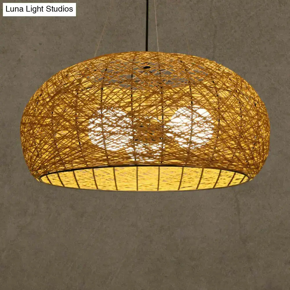 Asian rattan dome pendant light with warm honey finish, Decorbites, E26/E27 bulb base on Tampa Home & Garden Store
