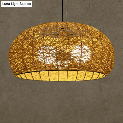 Asian rattan dome pendant light with warm honey finish, Decorbites, E26/E27 bulb base on Tampa Home & Garden Store