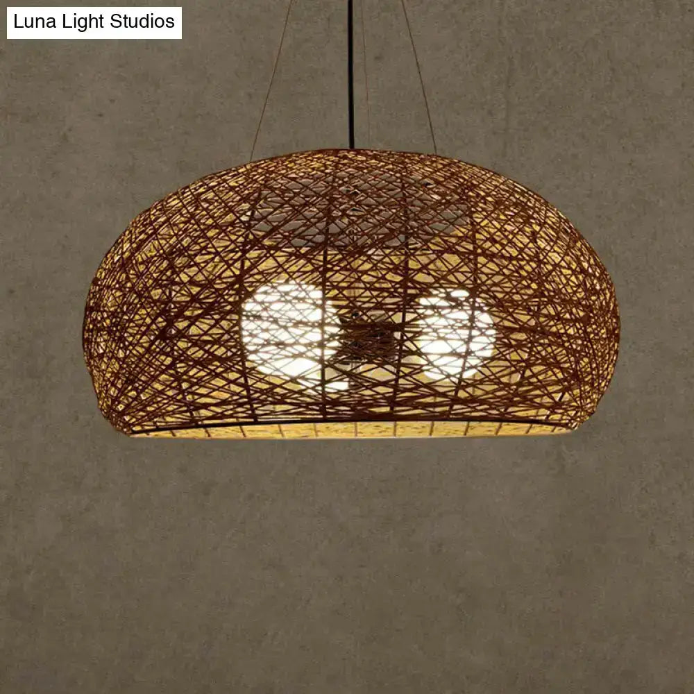 Asian rattan dome pendant light with E26/E27 base in natural brown Decorbites on Tampa Home & Garden Store