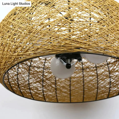 Asian rattan dome pendant light with natural woven shade and E26/E27 bulb base on Tampa Home & Garden Store