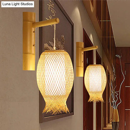 Decorbites Asian style natural bamboo wall sconce with lattice shade, LED wall lamp (2-pack) on Tampa Home & Garden Store