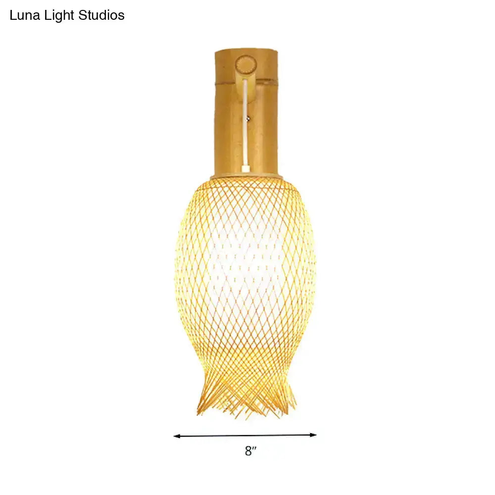 Asian style natural bamboo wall sconce with lattice shade LED wall lamp by Decorbites on Tampa Home & Garden Store