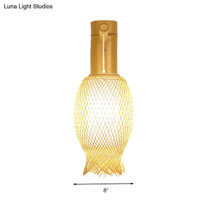 Asian style natural bamboo wall sconce with lattice shade LED wall lamp by Decorbites on Tampa Home & Garden Store