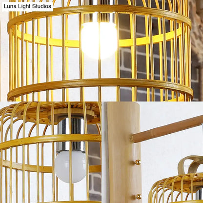 Wood Cage Design Wall Sconce Bedroom Lamp, gold-toned wooden lattice frame with exposed bulb on Tampa Home & Garden Store