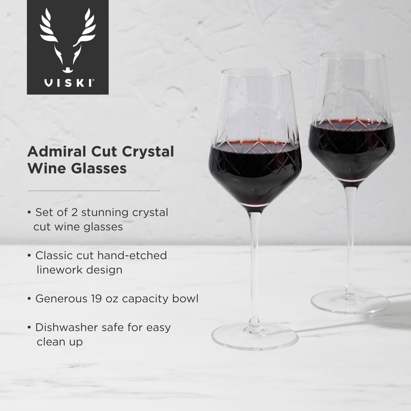 Admiral Etched Crystal Wine Glasses Set of Two