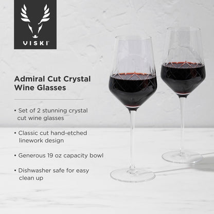 Admiral Etched Crystal Wine Glasses Set of Two