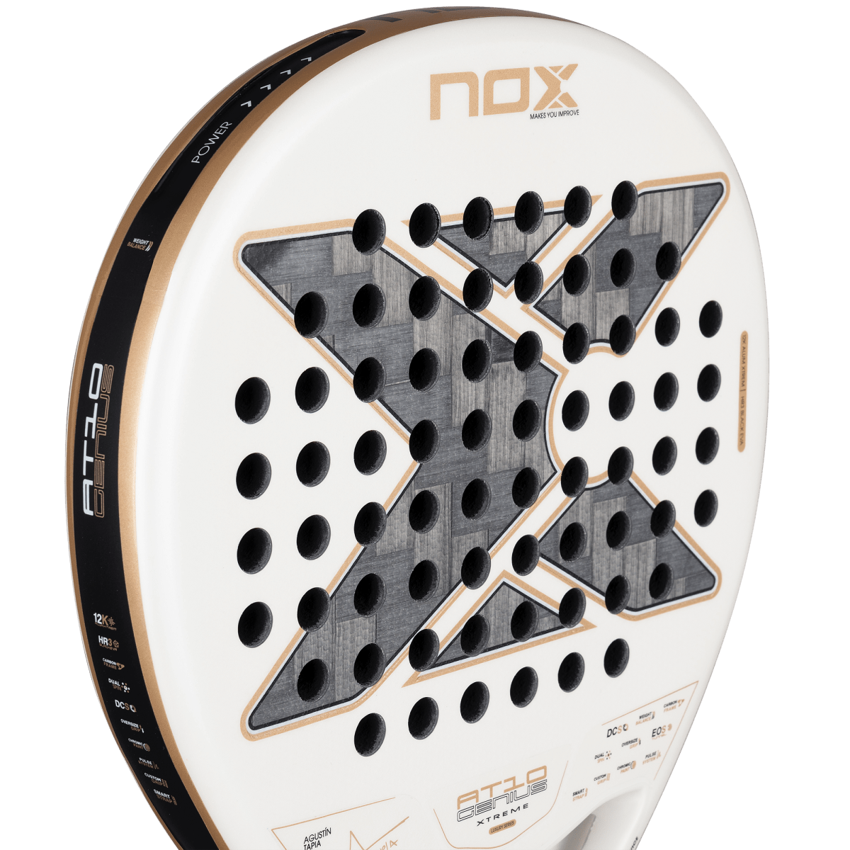 Padel racket NOX AT10 Genius 12K Alum Xtreme 2026, white with gold trim on Tampa Home & Garden Store