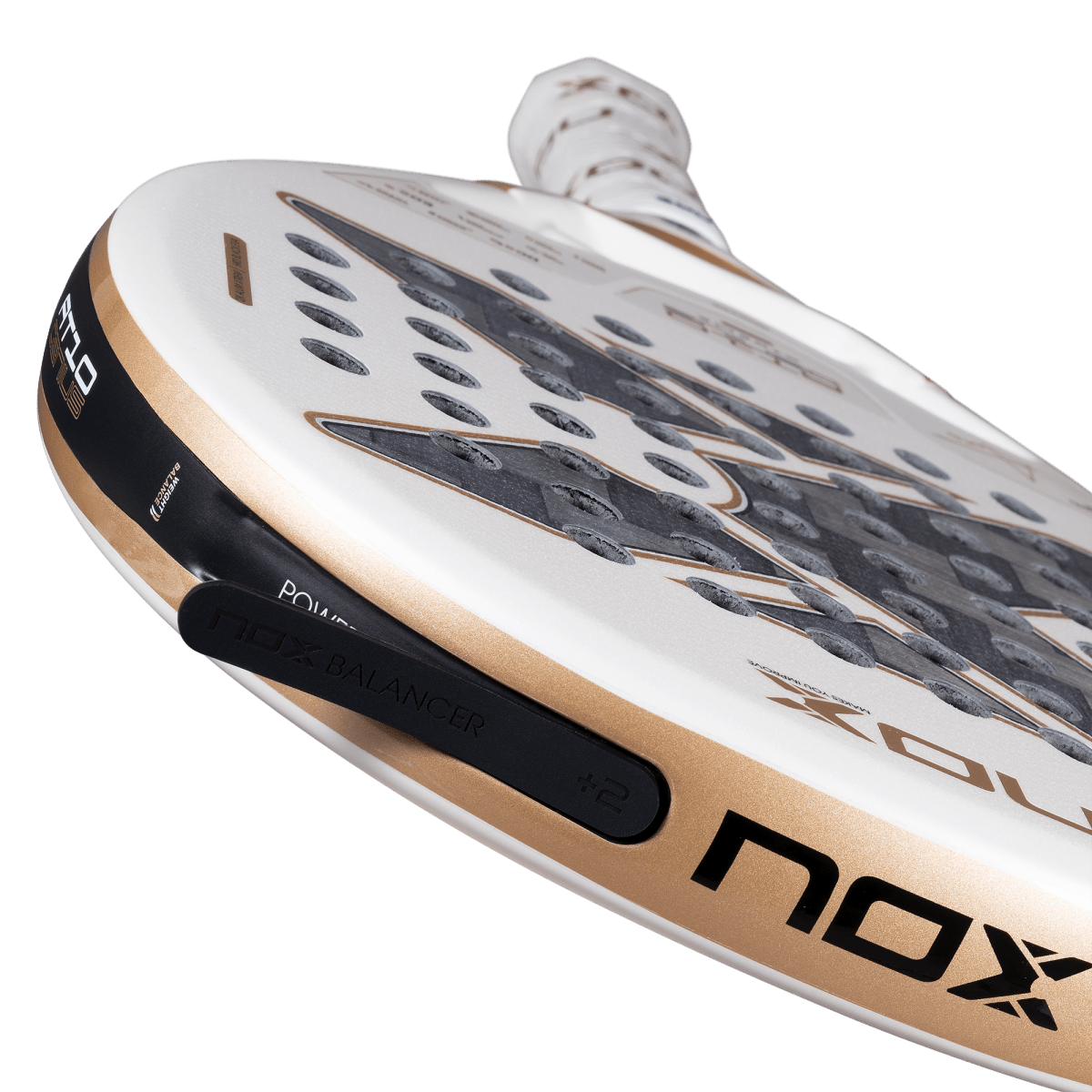 NOX AT10 padel racket white-gold perforated face black grip on Tampa Home & Garden Store