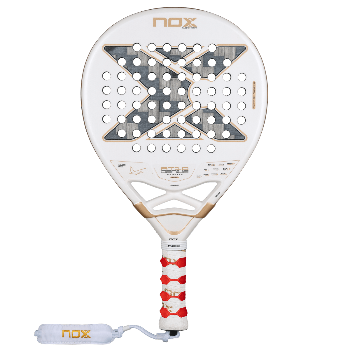 NOX AT10 Genius 12K Alum Xtreme 2026 padel racket white gold trim red grip by Racket Central on Tampa Home & Garden Store