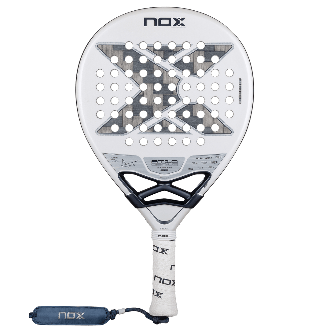 NOX AT10 Genius 12K Alum Xtreme Lite 2026 padel racket white head with NOX logo, blue cover on Tampa Home & Garden Store