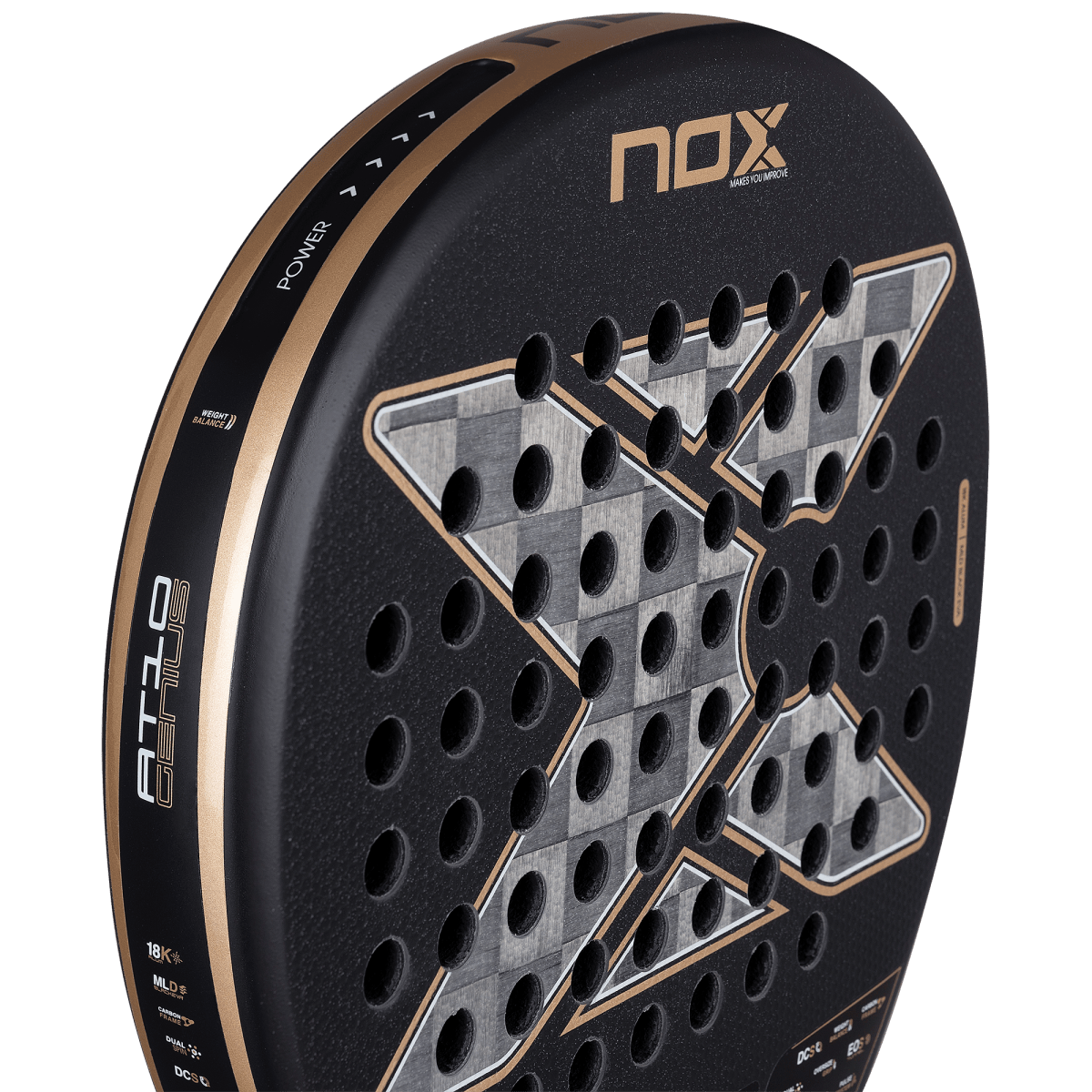NOX AT10 Genius 18K Alum padel racket, black with gold trim by Racket Central on Tampa Home & Garden Store